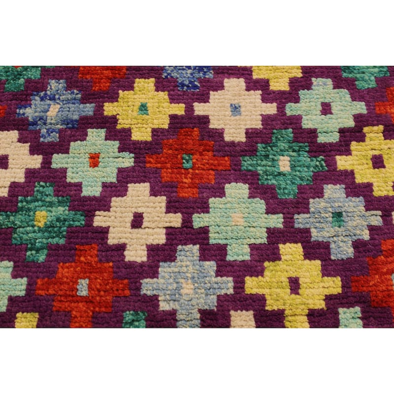 Shabby Chic Balochi Dickson Purple/Beige Hand Knotted Wool Rug - 3'6'' x 4'10''