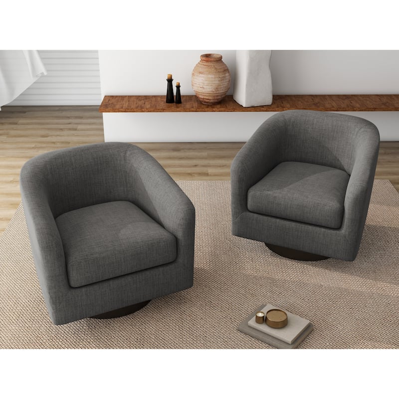 2 Set Round Barrel Chair 360-Degree Swivel Accent Chairs