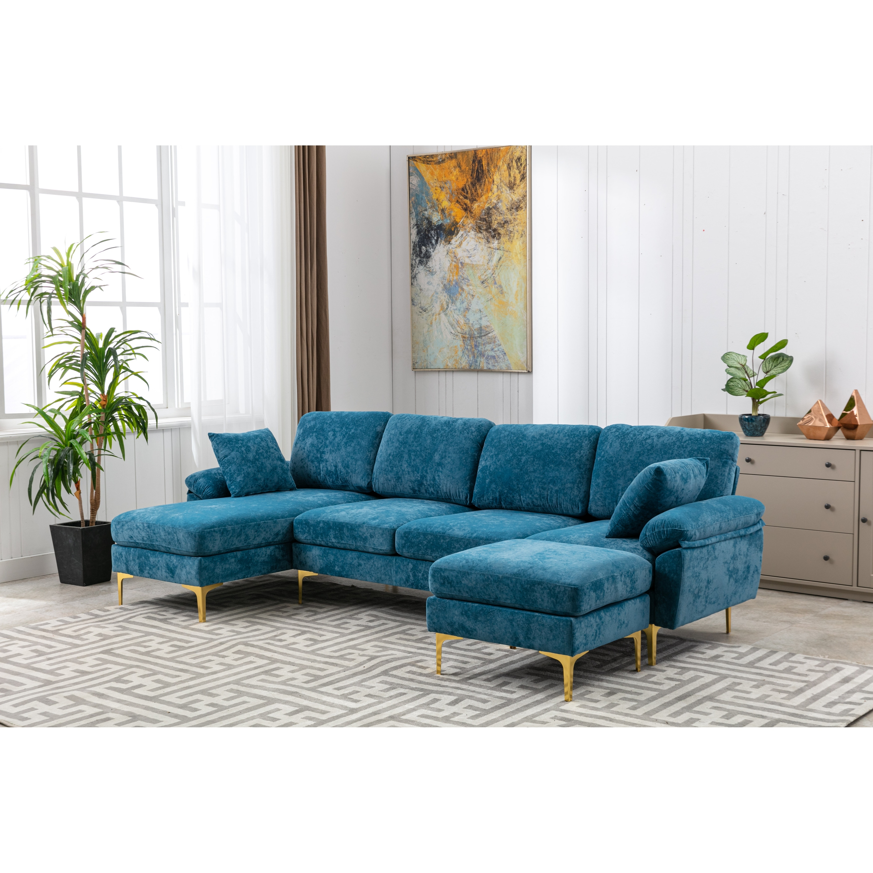 Blue velvet u shaped sectional discount