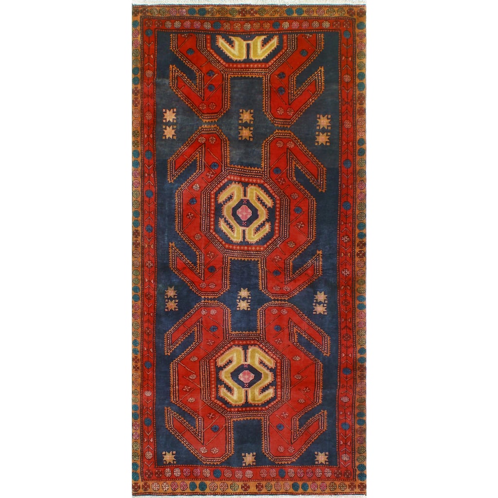 Fine Vintage Distressed Gina Red/Navy Runner - 4'4" x 9'7"