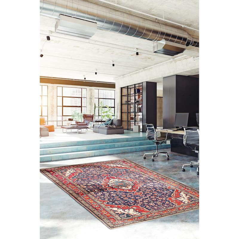 ECARPETGALLERY Hand-knotted Kayseri Vintage Navy Wool Rug - 4'3 x 6'9
