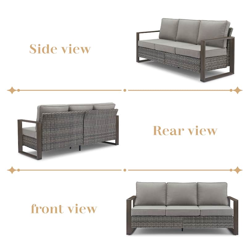 Gymojoy PE Wicker Sofa Loveseat Seating Sofa with Ottoman - Grey