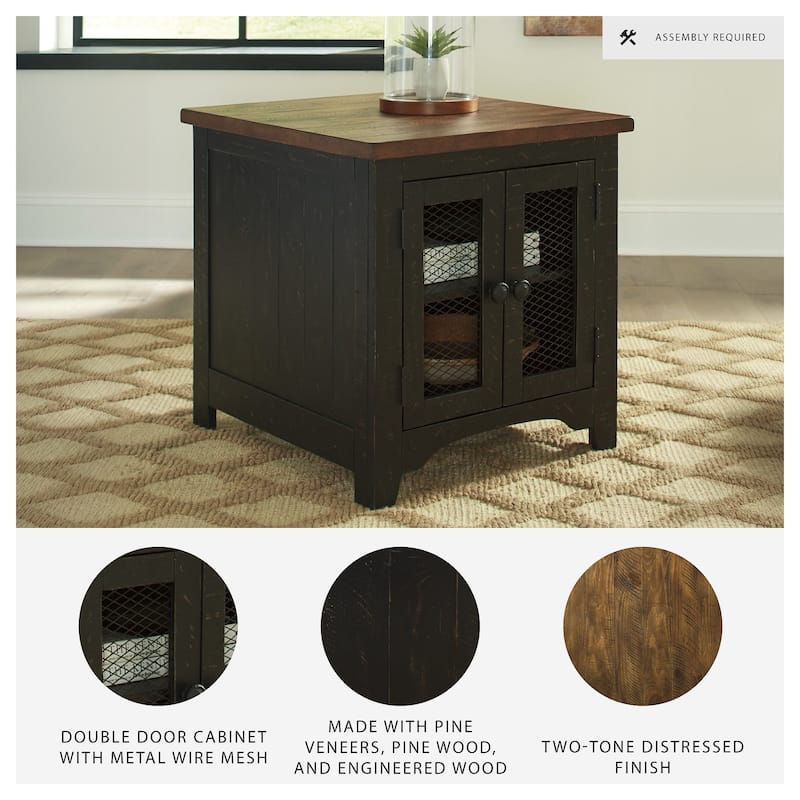 Valebeck Black/Brown Pinewood Rectangular End Table