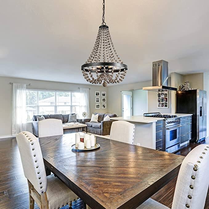 Modern Farmhouse 6-Light Wood Chandelier Boho Empire Pendant Light - D20.1"xH88.3"