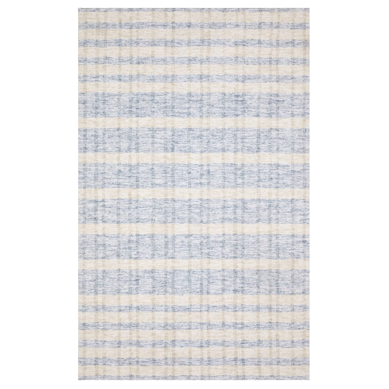 Thalia Scandinavian Textured Stripes Beige/ Blue PET Yarn Area Rug