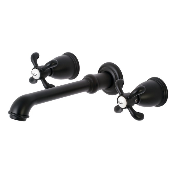 French Country Two-Handle 3-Hole Wall Mount Bathroom Faucet. Opens flyout.