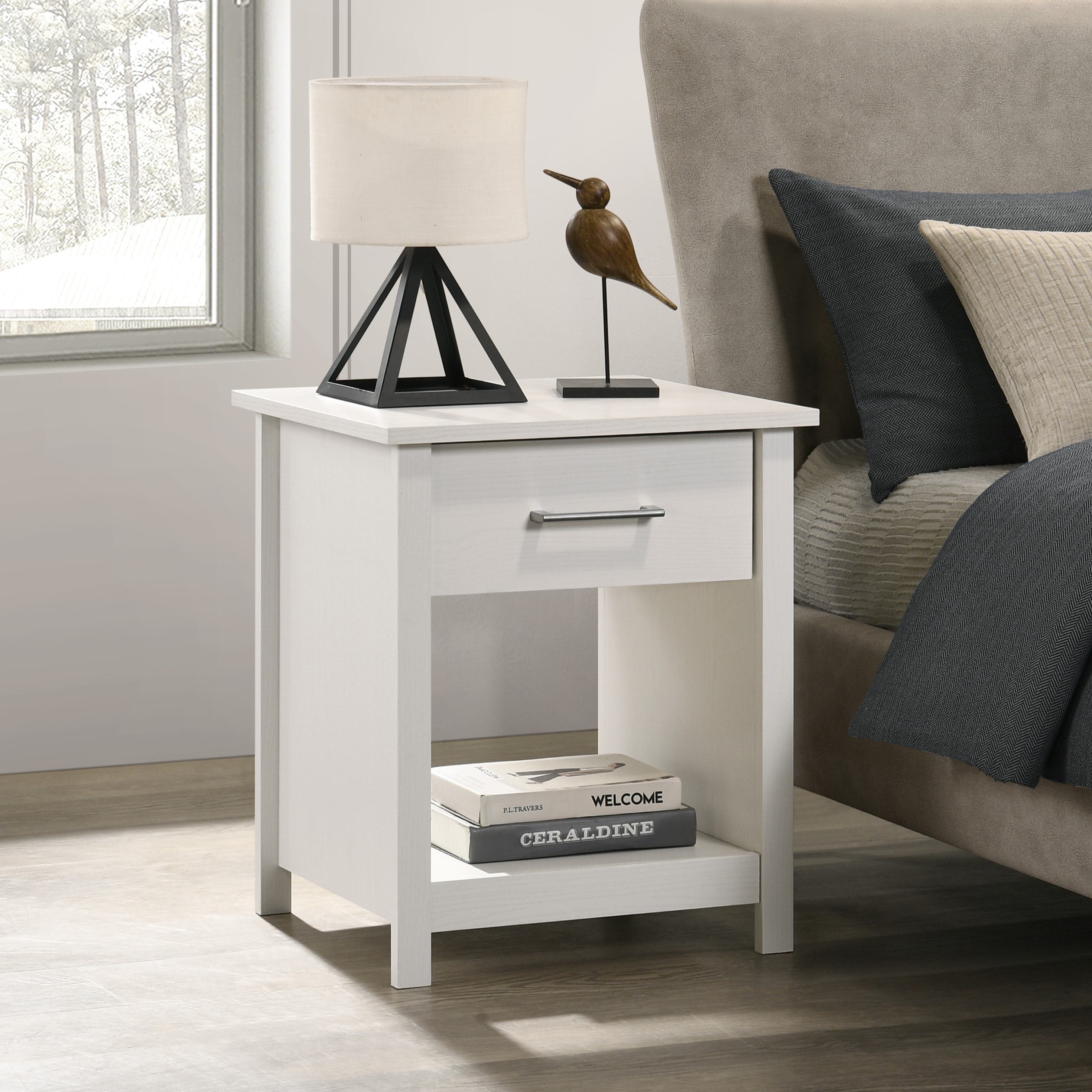 1-Drawer Nightstand Bedside Table - White