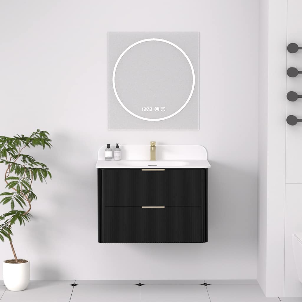 30" Floating Bathroom Vanity with Integrated countertop Rectangulare Sink Solid Wood - 30 inch