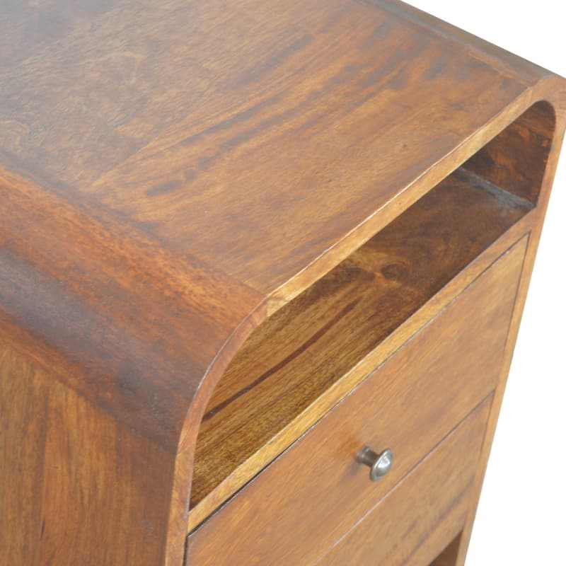 Artisan Furniture Solid Wood Chestnut Curve 2 Drawer Nightsand, Brown with 1 Shelf