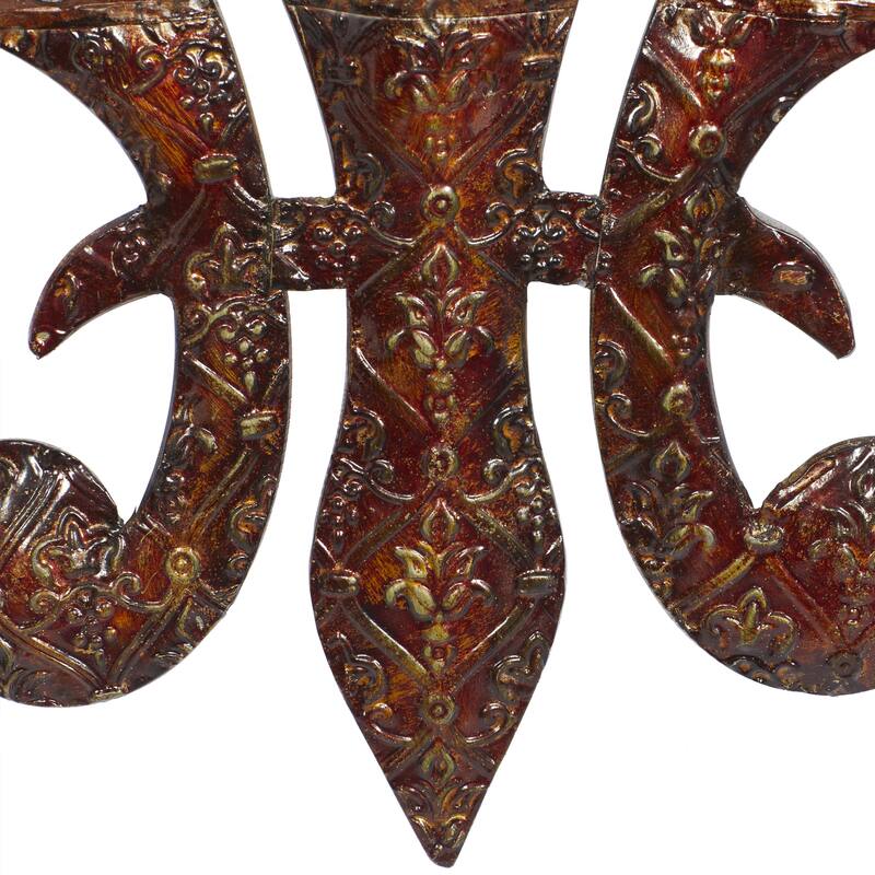 Metal Fleur De Lis Wall Decor with Perforated Details - Brown - Roche River Decor