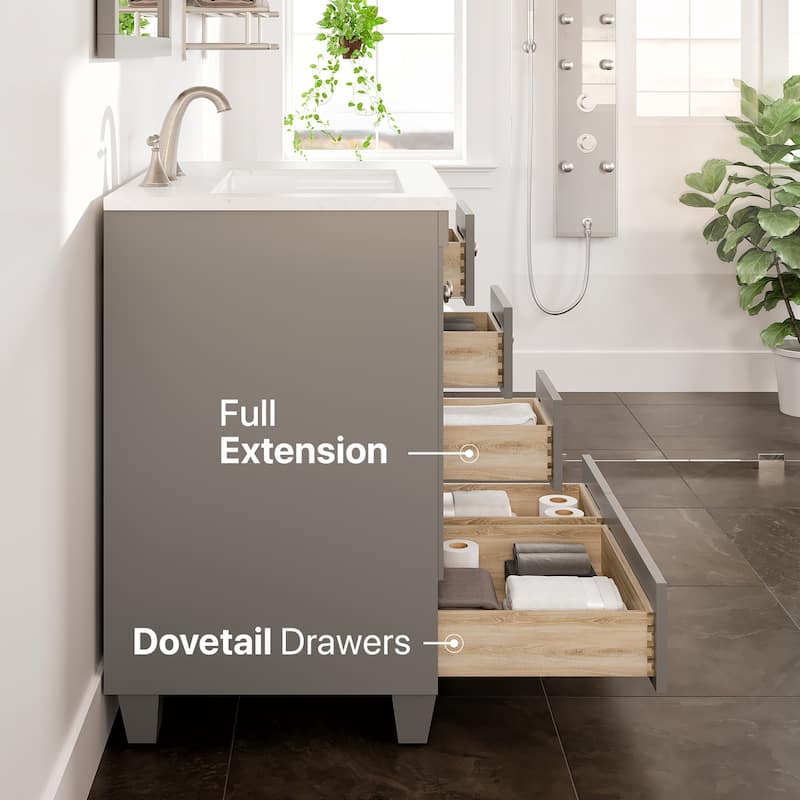 Eviva Acclaim 28 in. Bath Vanity with White Carrara Quartz Top
