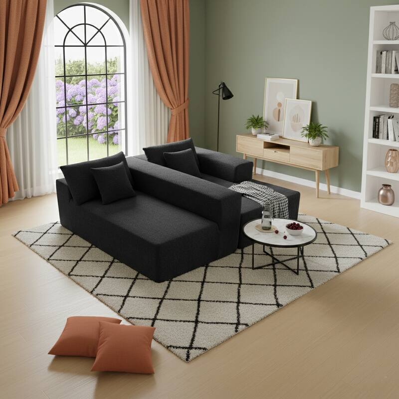 103.54" L-Shaped Modern High-Density Sponge Velvet Modular Sectional Sofa with Chaise & Pillows