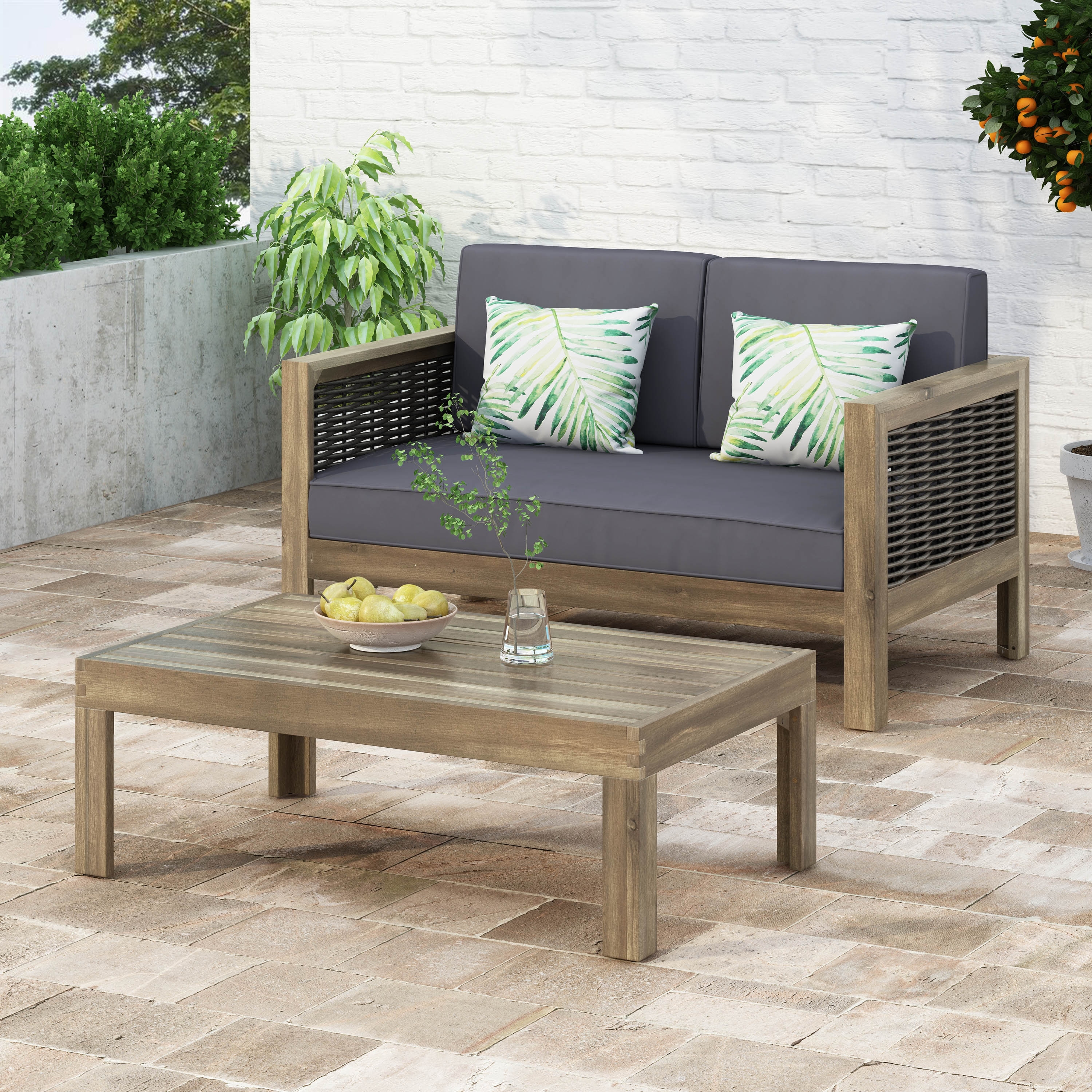 Hampton outdoor wood and wicker loveseat by christopher knight home deals