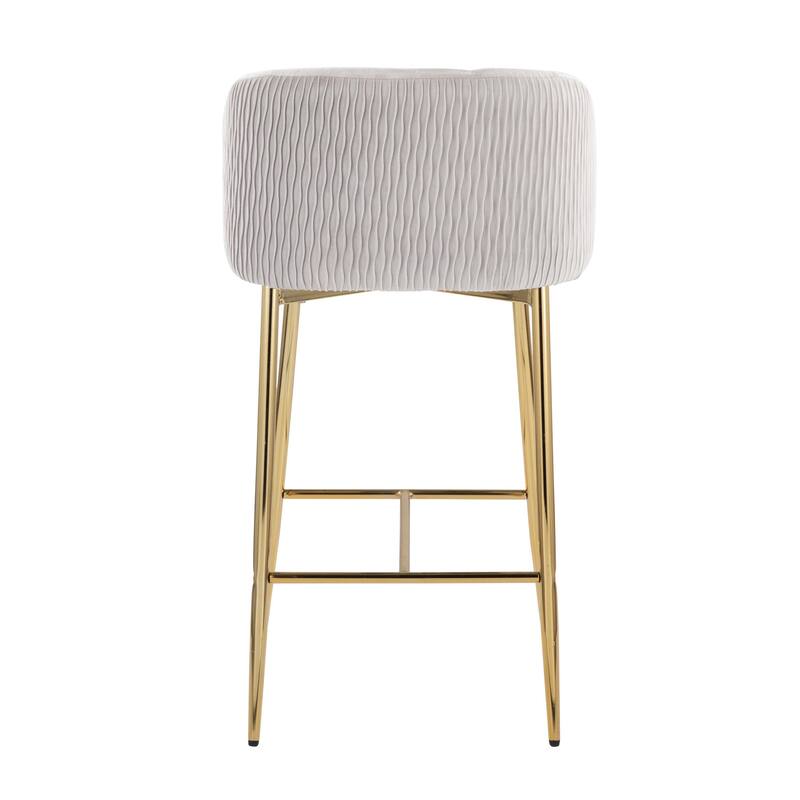 Lumisource Waves Counter Stool in Chrome and Silver Velvet - Set of 2 - 21"Lx19.75"Wx36"H
