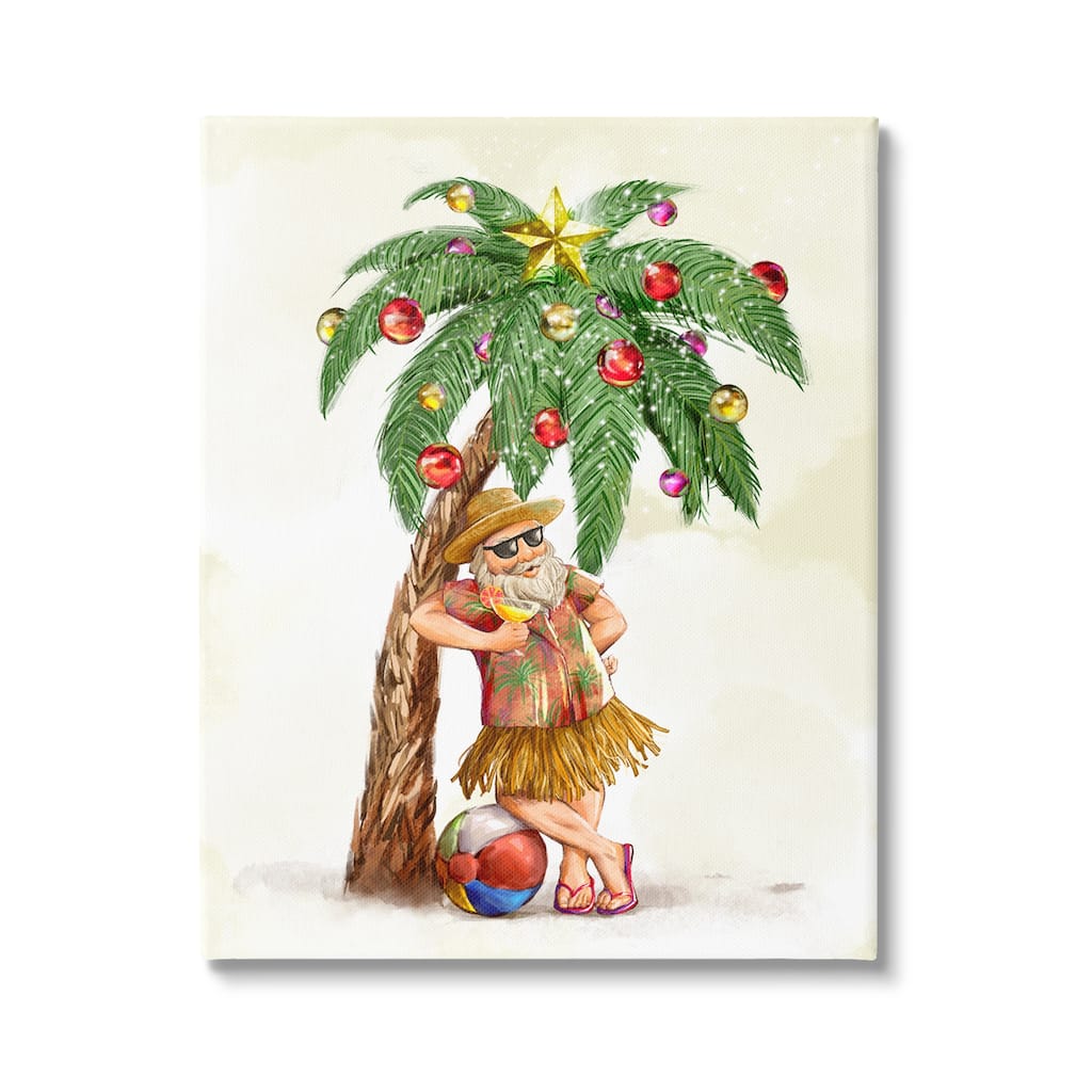 Stupell Tropical Santa Claus Lounging Palm Tree Ornaments Canvas Wall Art - Multi-Color
