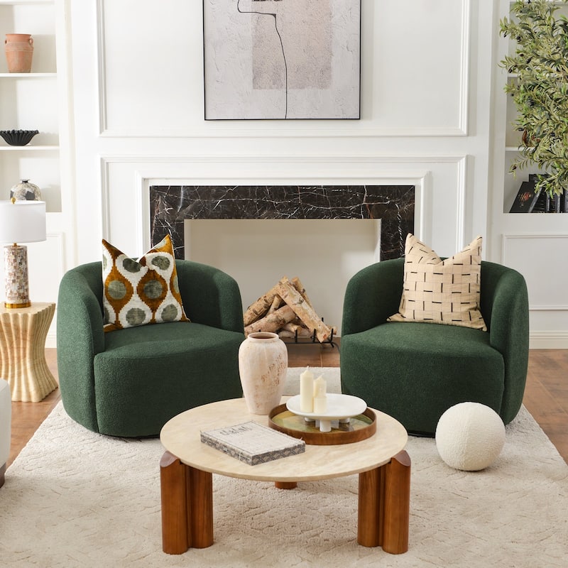 KINWELL 34" Wide Boucle Upholstered Sherpa Swivel Armchair (Set of 2)