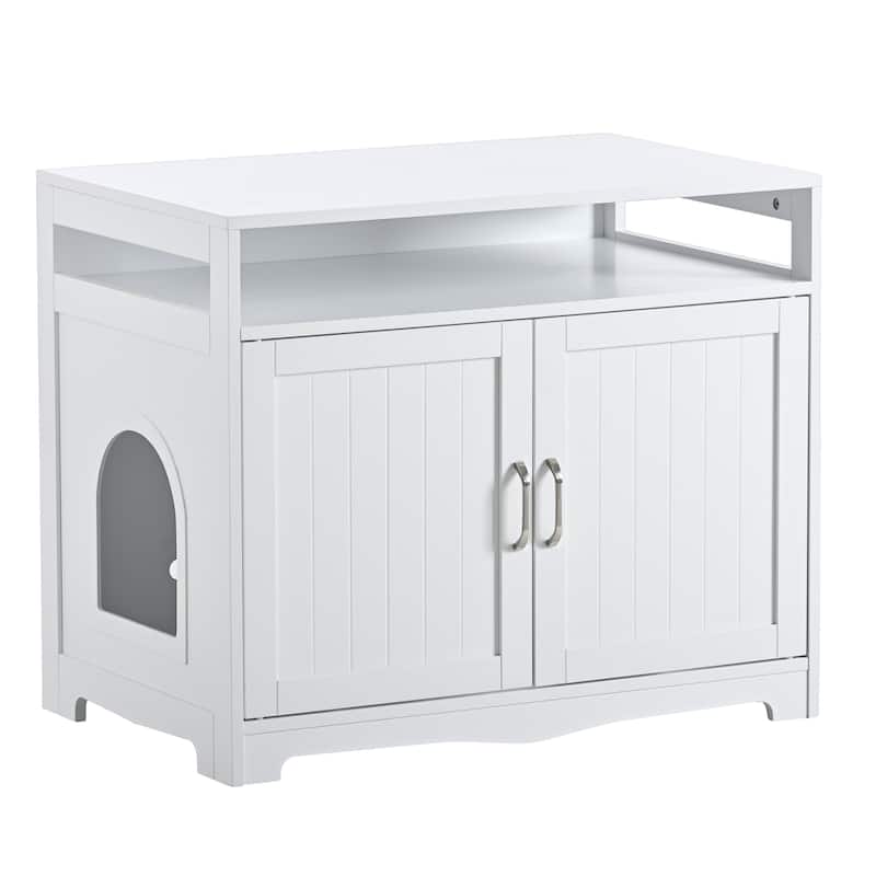 Cat Litter Box Enclosure with 2 Doors and Hidden Plug,White