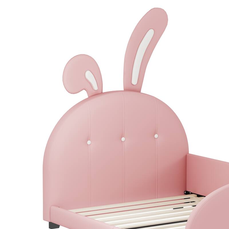 Twin Size Rabbit-Shaped Upholstered Platform Bed with Headboard and Footboard, Pink