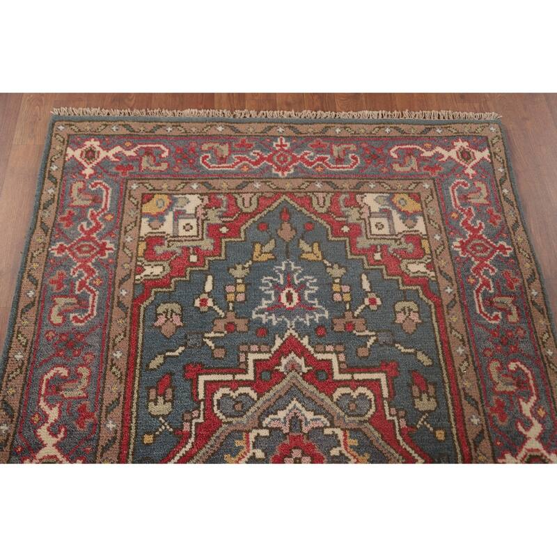 Geometric Heriz-Serapi Oriental Foyer Rug Hand-Knotted Wool Carpet - 3'10" x 5'9"