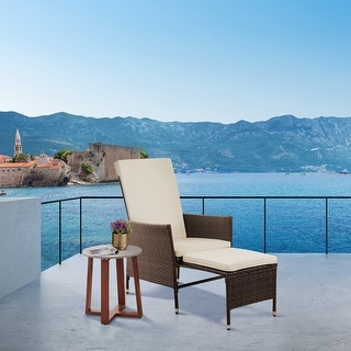 Outdoor Rattan Patio Lounge Chair with Pull-Out Ottoman and Cushions ...