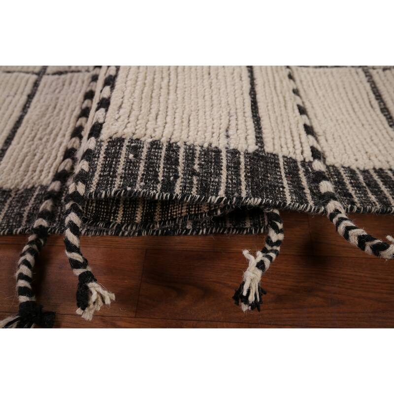 Checkered Moroccan Oriental Area Rug Hand-Knotted Wool Carpet - 8'11" x 12'9"