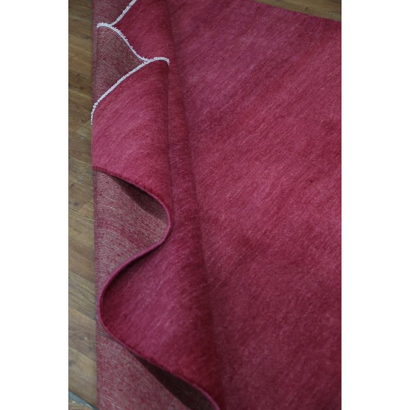 Hand Knotted Oriental 100% Wool Carpet Modern Solid Pink Gabbeh Area Rug - 9' 2'' X 6' 1''