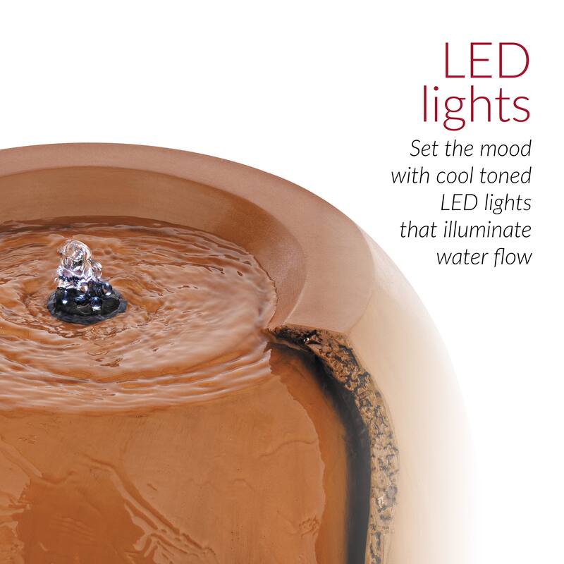 Alpine Corporation 33" Tall Ceramic Jar Fountain with LED Light