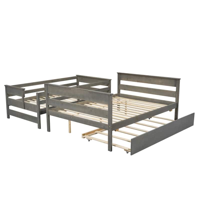 Wood Twin over Full Bunk Bed with Twin Size Trundle