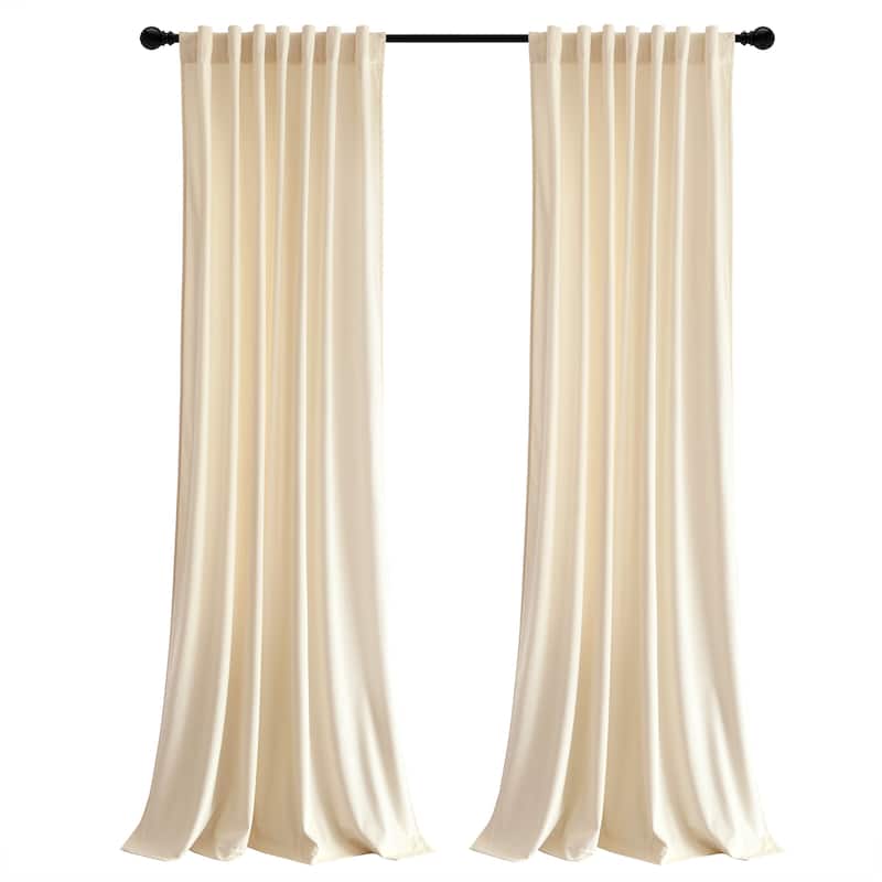 Lush Decor Prima Velvet Solid Light Filtering Back Tab Rod Pocket Window Curtain Panels Set - 84x54 - Ivory