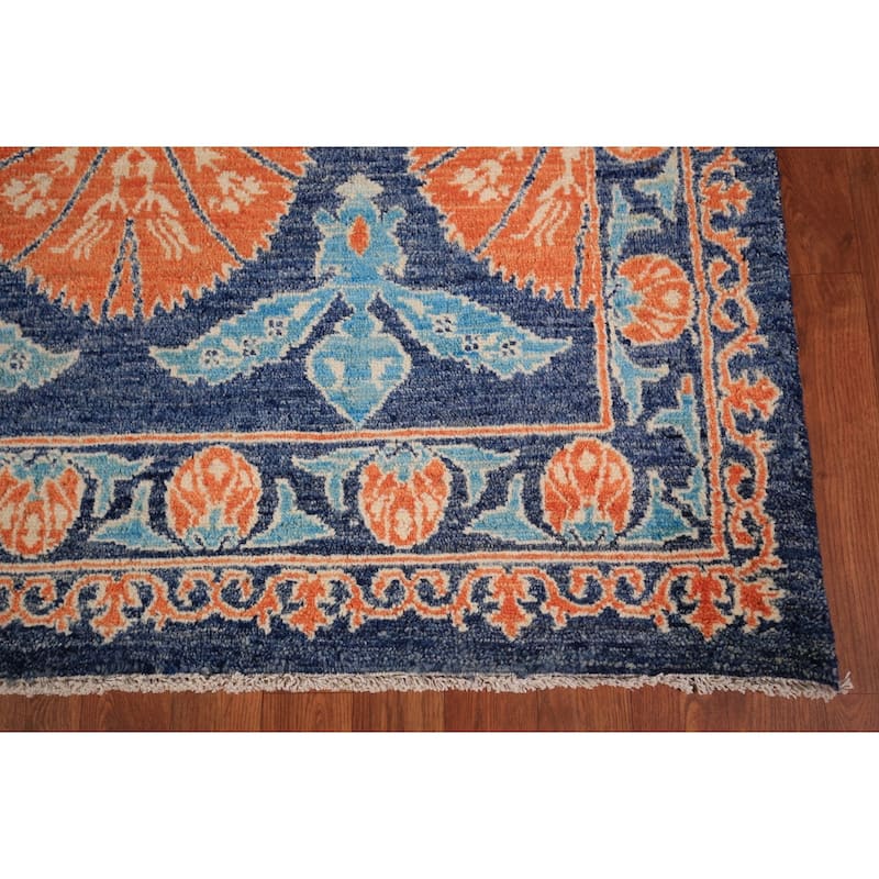 Blue & Orange Ziegler Vegetable Dye Area Rug Hand-Knotted Wool Carpet - 6'2" x 9'5"