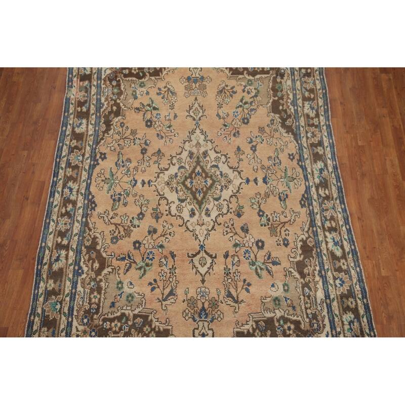 Hand Knotted Oriental 100% Wool Carpet Traditional Floral Peach Hamedan Area Rug - 10' 2'' X 6' 7''