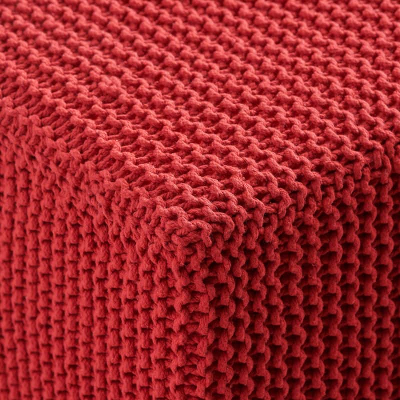 Square knitted Foot Stool, Modern Indoor Ottoman Cube Pouf ,Red & Grey