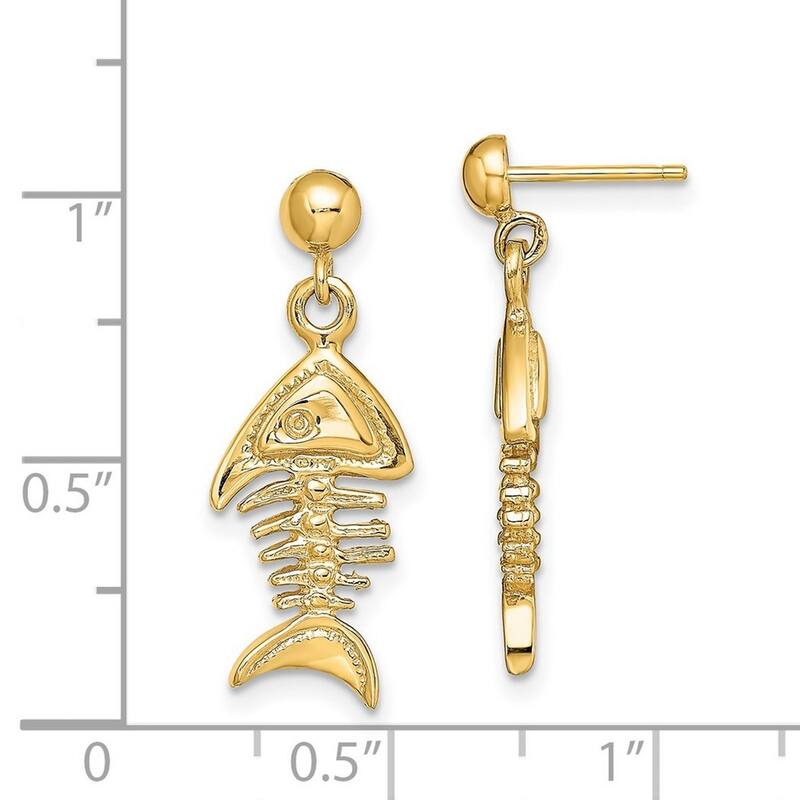 Curata 14k Yellow Gold 24.2x9.5mm 3D Fishbone Dangle Earrings