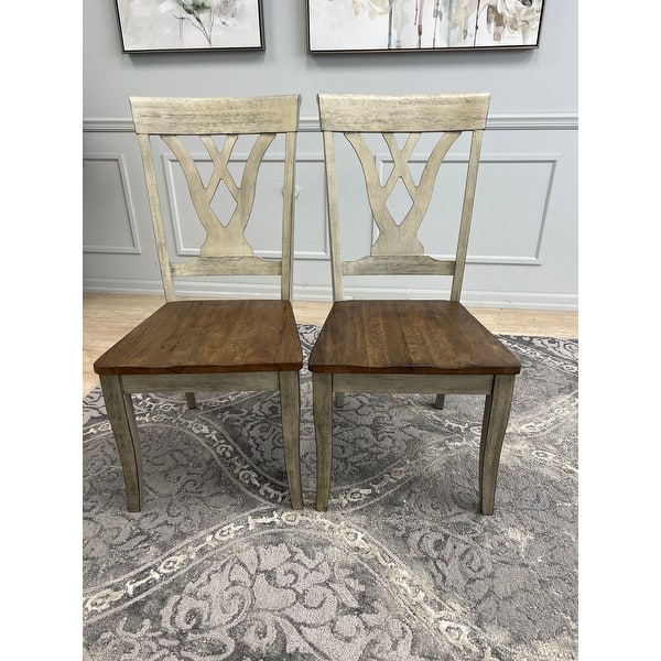 Set Of Two Brown And Gray Wood Cross Back Side Chairs
