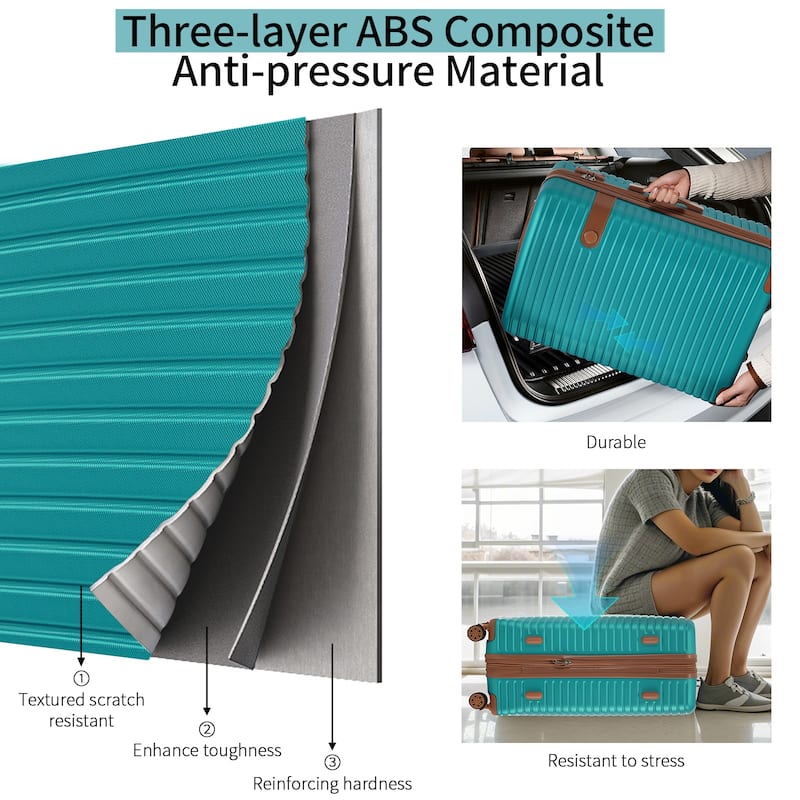 4 Piece Luggage Set Suitcase Set, ABS Hard Shell Lightweight Expandable Travel Luggage with 4 Packing Cubes, Spinner Wheels