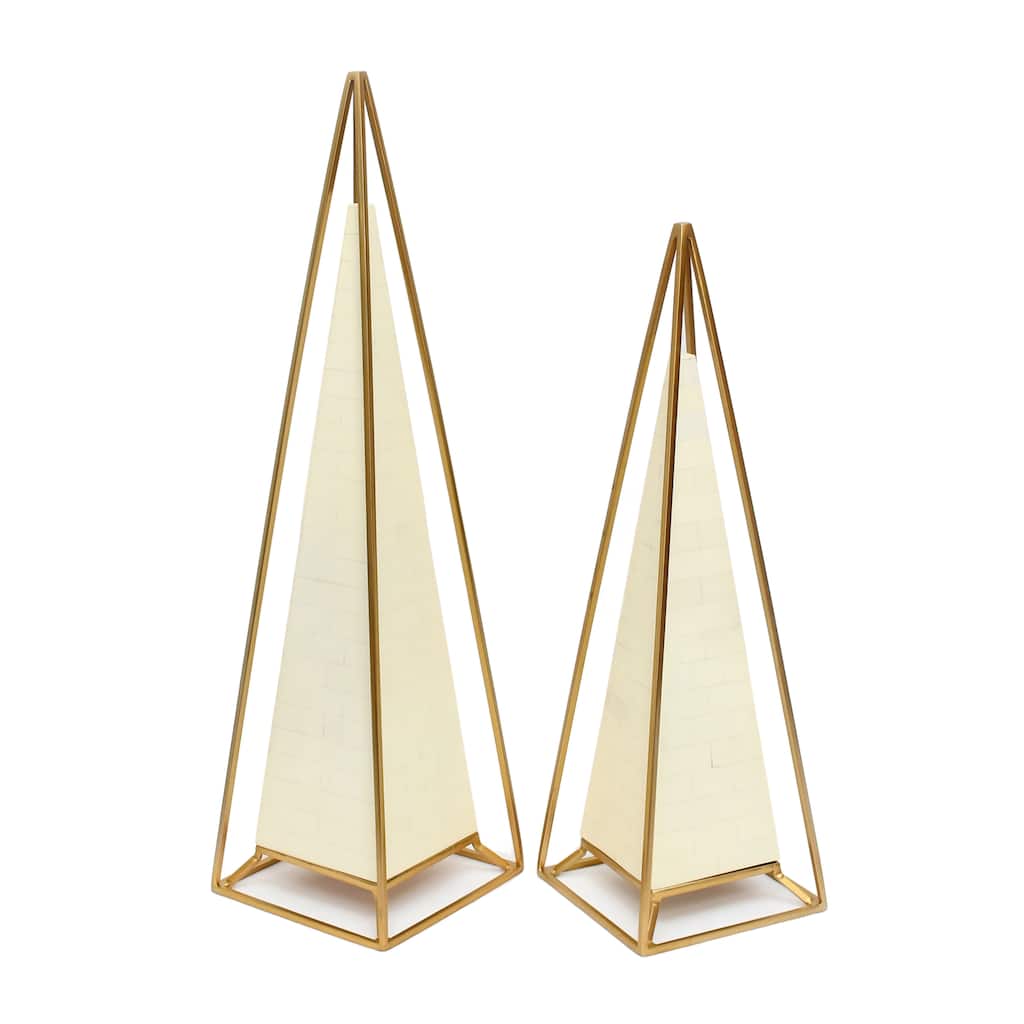 Stainless Steel Geometric Sculptures (Set of 2) - 21/26" Multi-Color - 7" x 7" x 26"