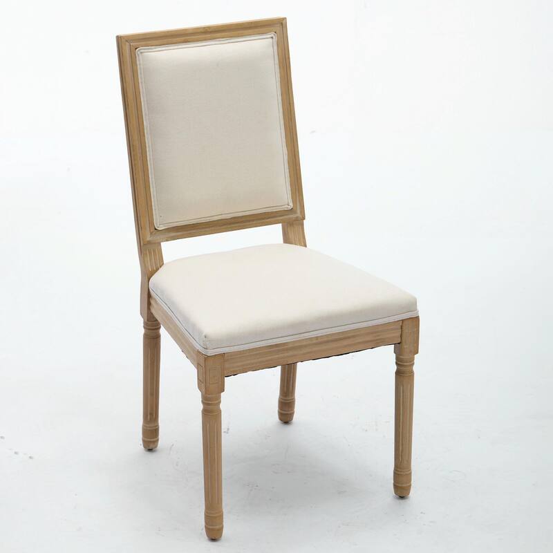 Set of 2 French Louis Dining Chairs with Square Backrest and Exquisitely Carved Solid Wood Frame