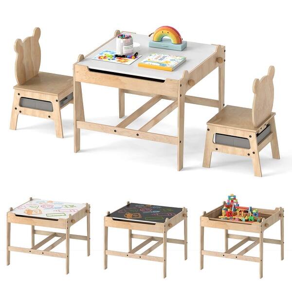slide 2 of 6, Kids Table and Chairs Children Wooden Activity Set with Double-Sided Gray&Natural