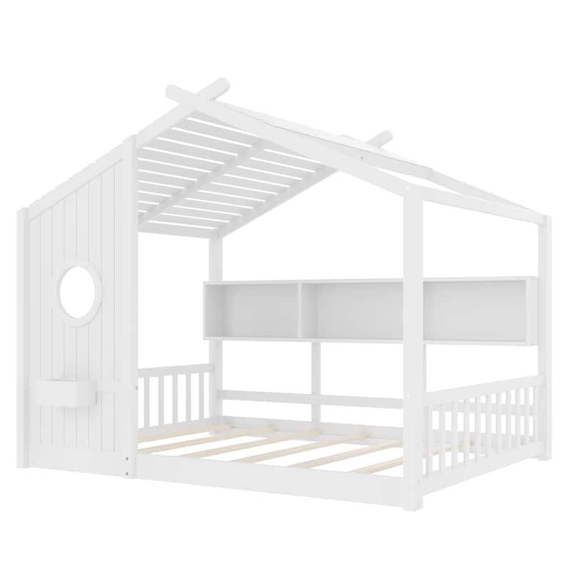 Floor House Bed with Roof & Storage Shelf by Harper&Bright Designs