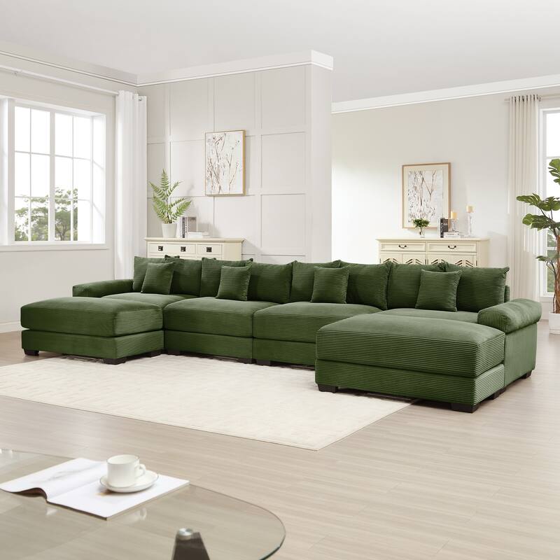 Oversized Corduroy Cloud Modular Sofa with Throw Pillows