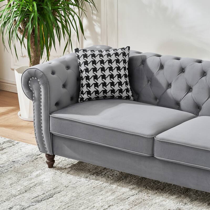 67"Velvet Upholstery Fabric Sofa With Roll Armrest & Nailhead,Upholstered Mid Century Modern Couch,2 Seater Couch