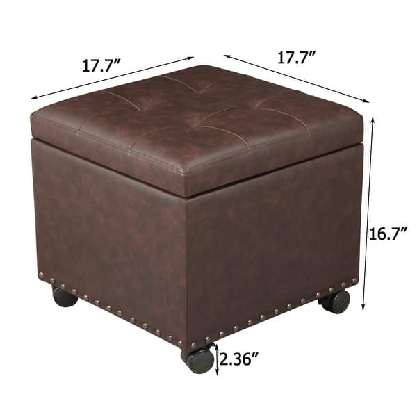 dimension image slide 5 of 15, Adeco Bonded Leather Storage Ottoman Square Tufted Cube Footstool