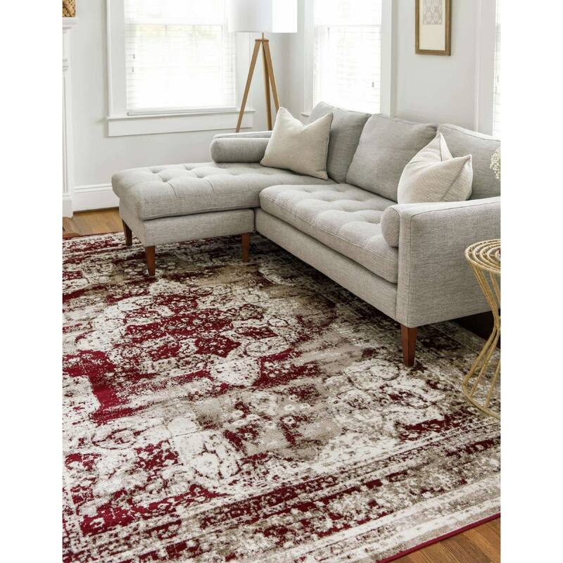 Transitional Fredo Collection Area Rug - 6' Square - Burgundy