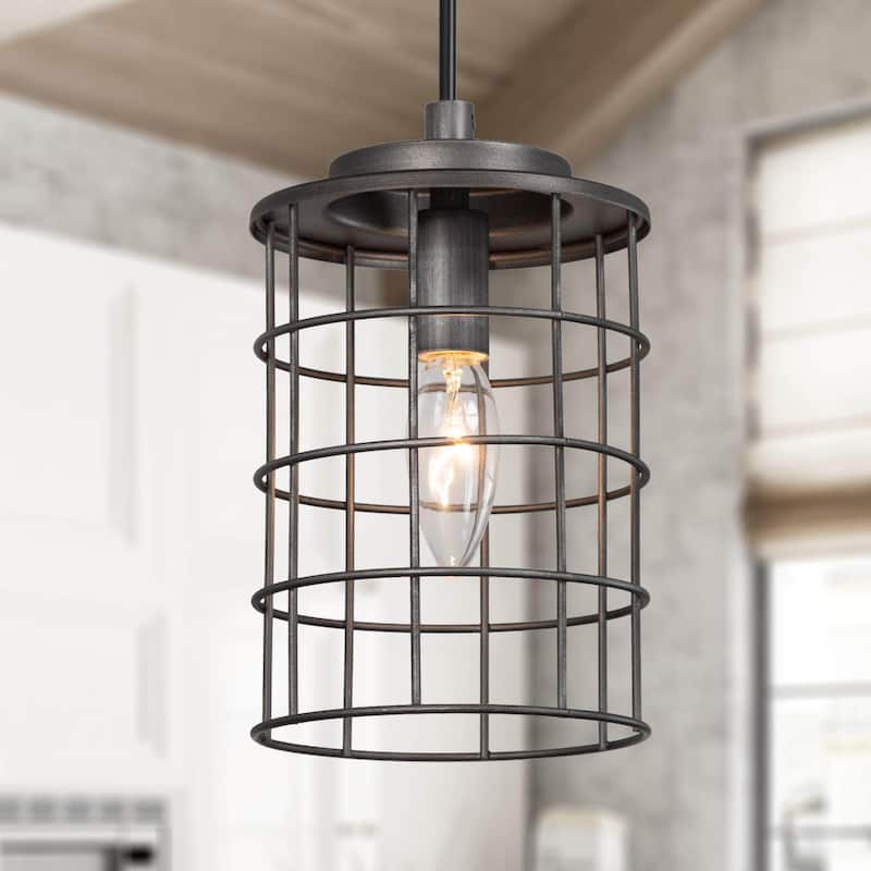 Modern Industrial 1-Light Metal Cage Pendant Light for Kitchen Island Dining Room