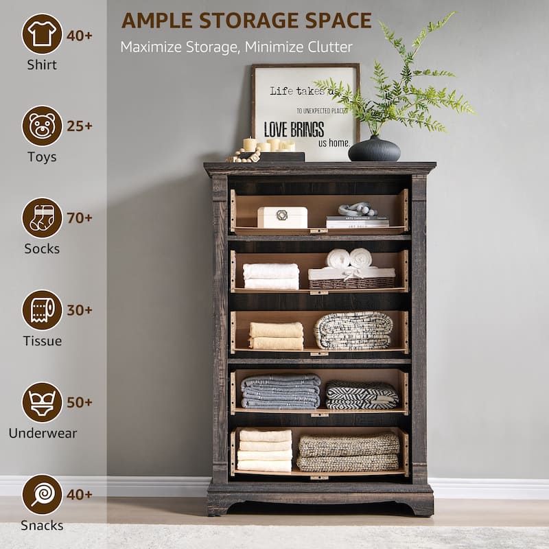 Farmhouse 5 Drawers Dresser, Wood Rustic Chest of Drawers for Bedroom