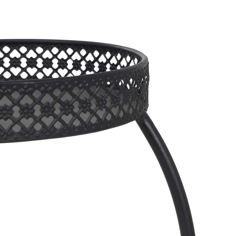 Metal Curved Folding 3 Tier Indoor Outdoor Plantstand with Floral and Scroll Patterns - Gold, Black, Silver - Roche River Decor