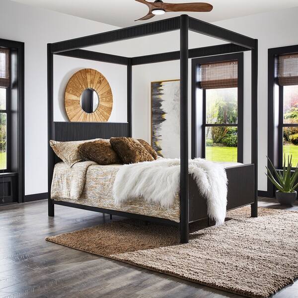 slide 2 of 11, Monson Black Finish Metal Canopy Queen Bed by iNSPIRE Q Modern