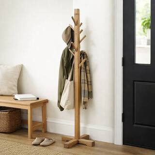 Rena Coat, Hat Tree Stand, 8 Wood Stems, 72 Inch Light Brown Mahogany