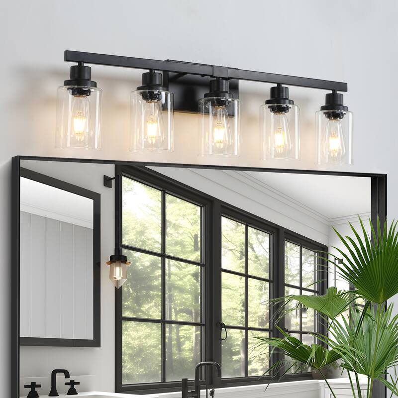 31" 5-Light Vanity Light with Clear Glass Shades, Modern Iron Metal Bathroom Wall Fixture for Mirror(No Bulbs)