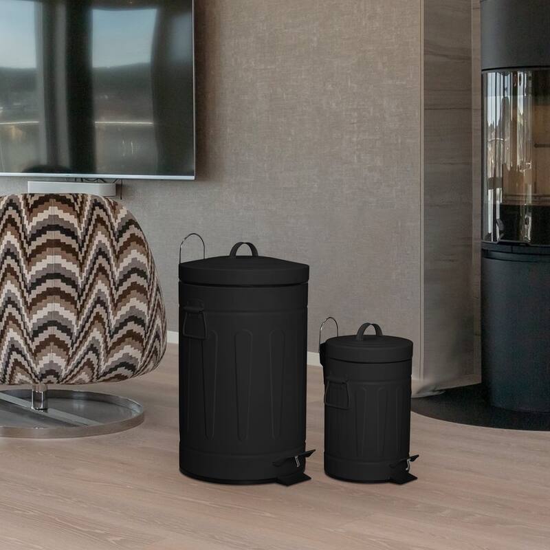 Innovaze 3.2 Gal./12-Liter and 0.8 Gal./3 Liter Old Time Style Round White Metal Step-on Trash Can Set